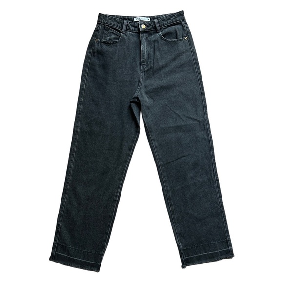 Zara High Rise Wide Frayed Hem Leg Black Denim Jeans Size 4 - Picture 4 of 12